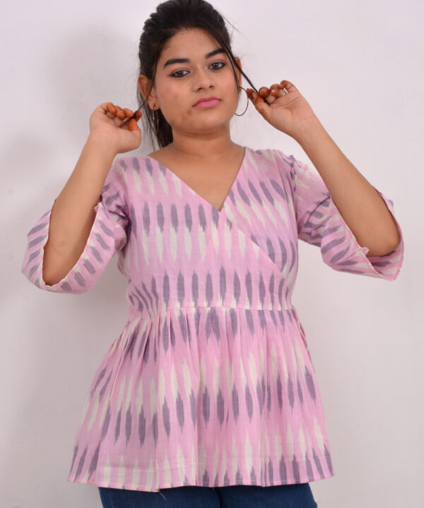 Pink Ikat Lolly handwoven wrap cotton Peplum Top 2