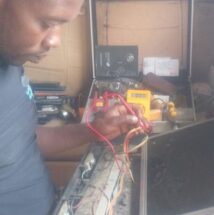 Pictures of a technician in his job